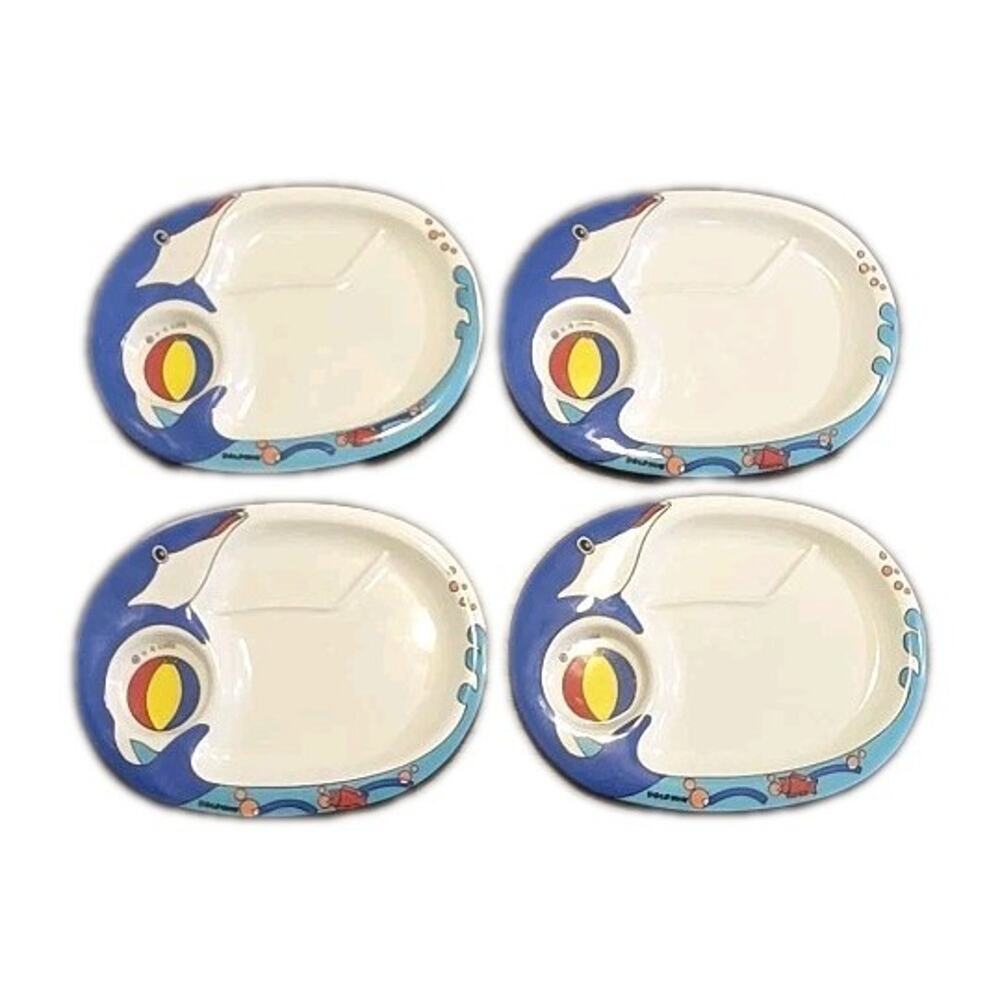 Nagao Children's Divided Sturdy Dinner Plate Dolphin Fish Melamine Korea HTF